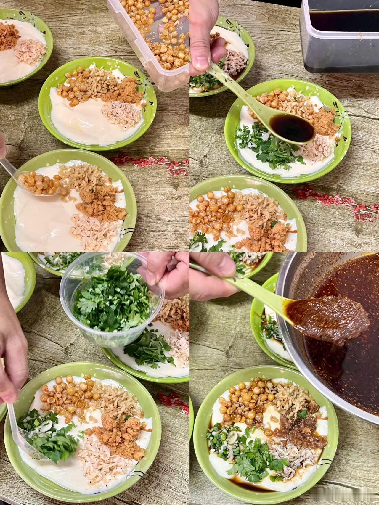 早餐你爱甜豆花还是咸豆花咸豆花党绝不认输！ 榨菜虾皮配酱油，滑嫩豆花吸满咸鲜，一