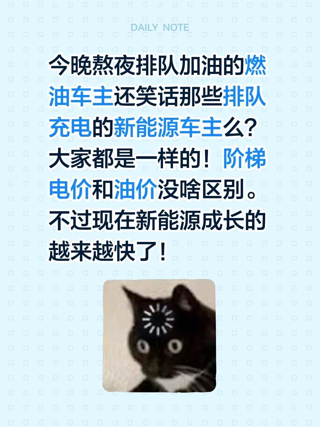 今晚熬夜排队加油的燃油车主还笑话那些排队充电的新能源车主么？大家都是一样的！阶梯