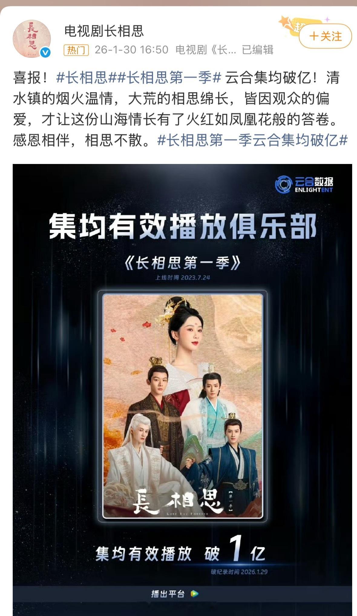 长相思第一季集均破亿了，评论区都是杨紫粉丝在维权