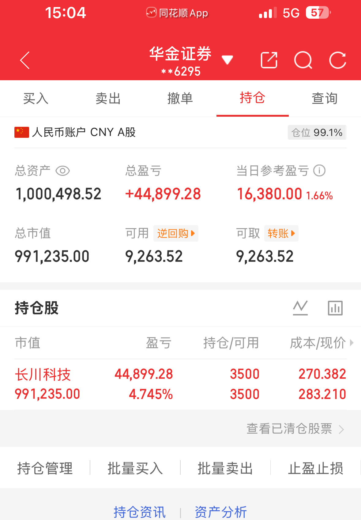 8.7炒股第194天（初始50万）总资产：1000498当日参考盈亏：+1638