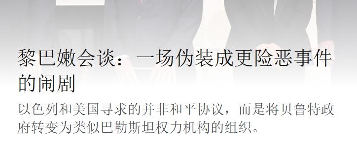 美国智库锐评黎以谈判：阴险的闹剧
 
黎巴嫩和以色列恐怕难以通过谈判，恢复中东和