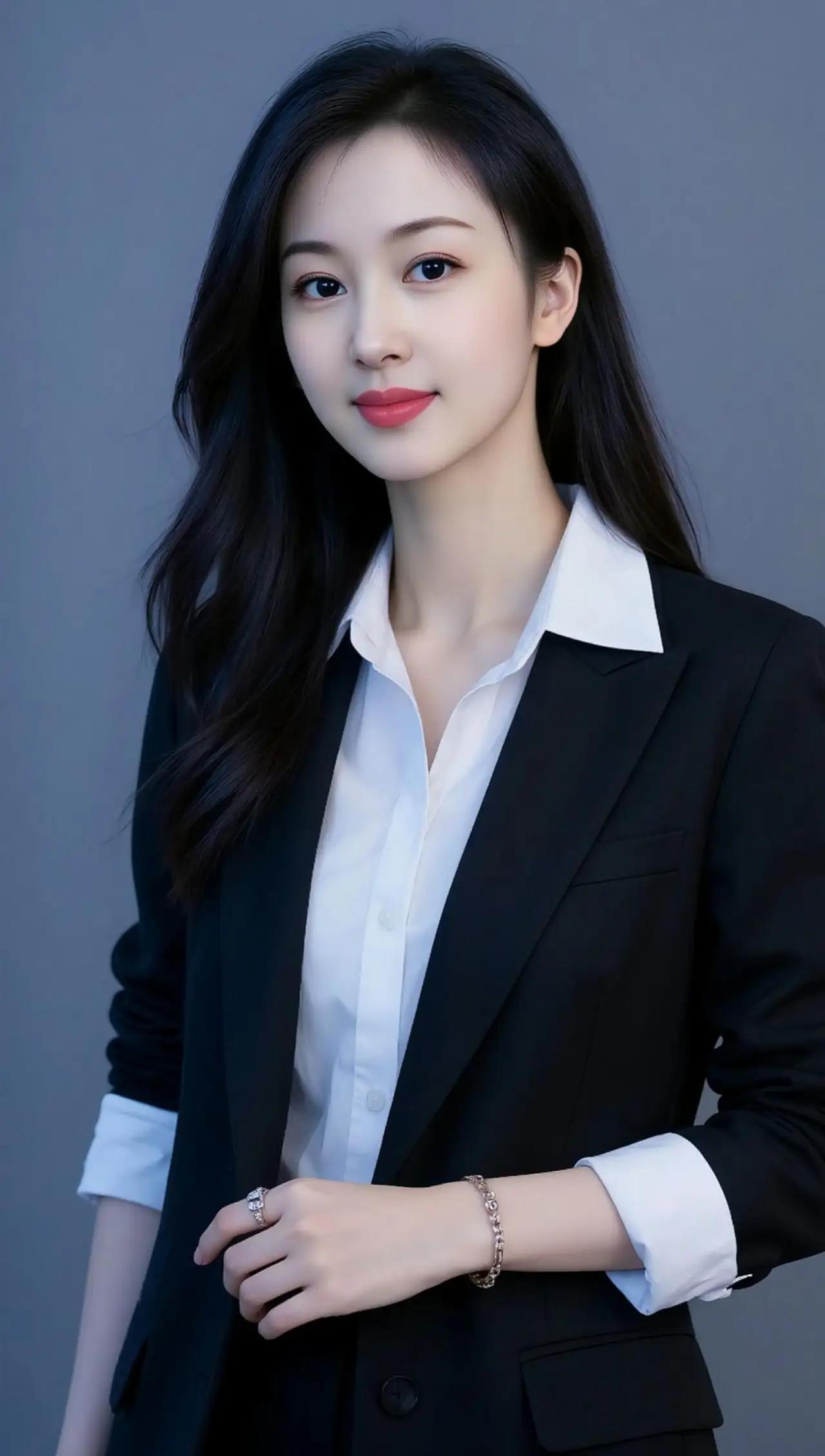 优雅职场风，白衬衫黑西装，自信满满！🌟🌹🌴