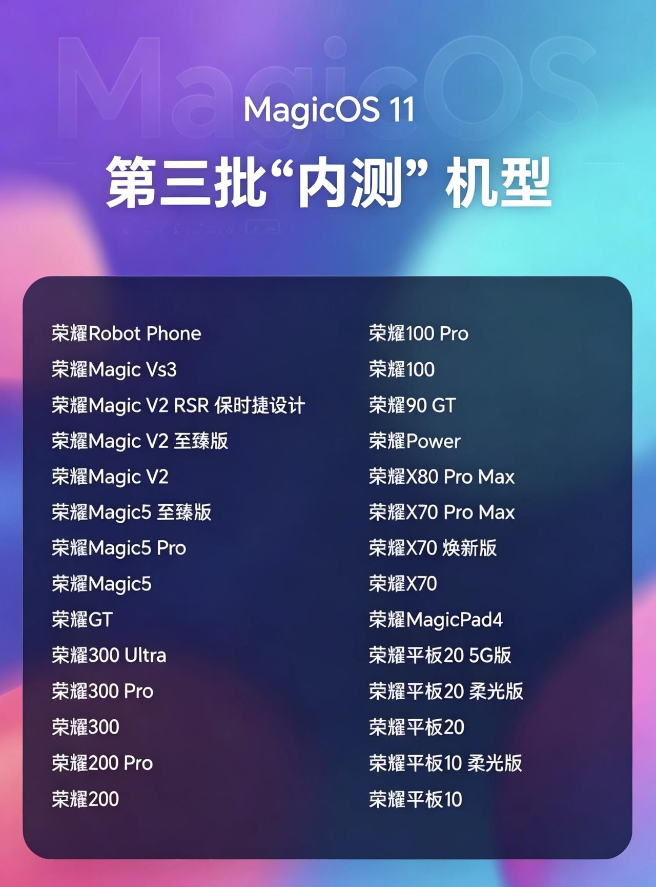 荣耀X70，荣耀90GT这些机型也可以申请MagicOS11了。

荣耀magi