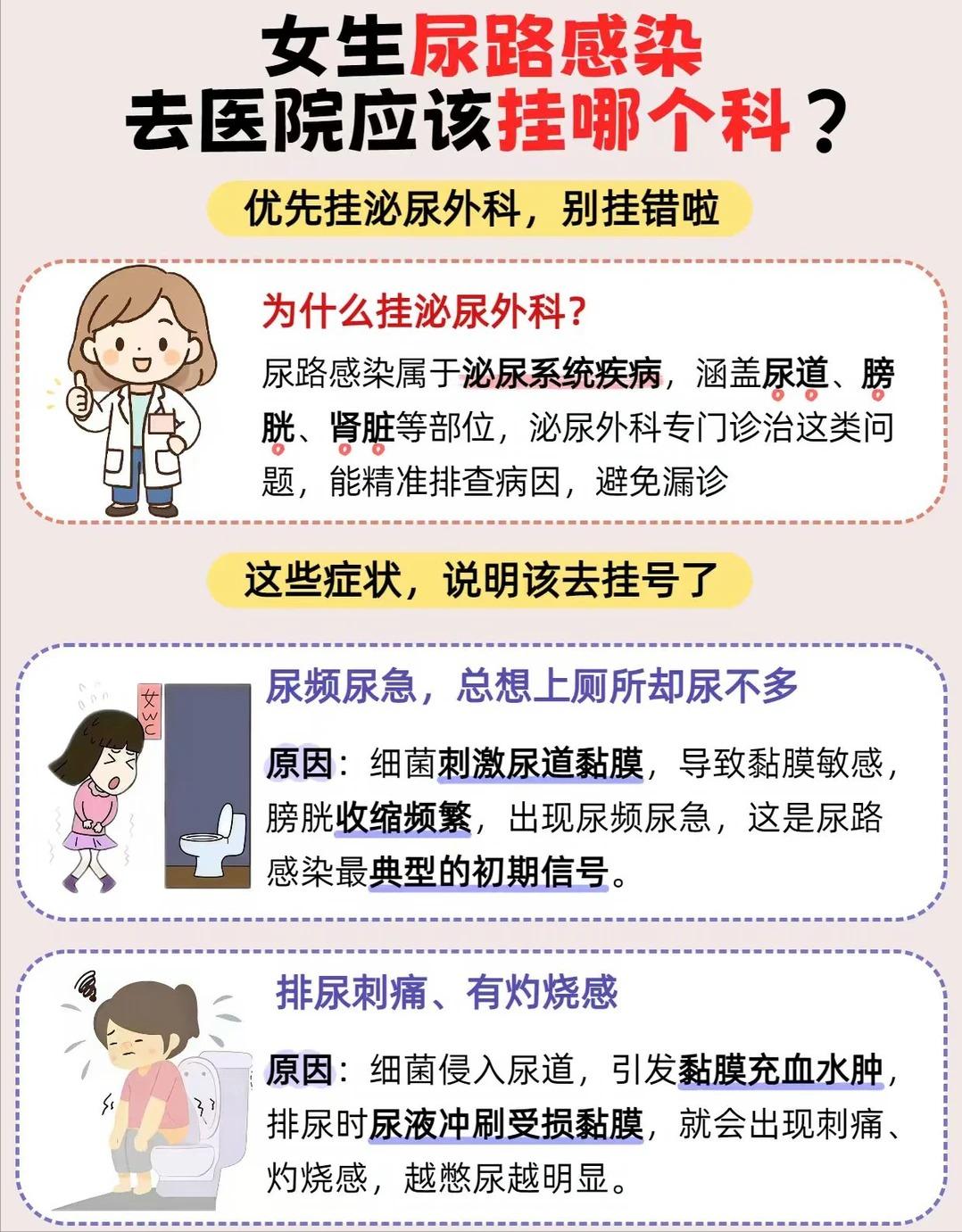 女性尿频尿急疑似尿路感染，别挂错号，科室选对少跑腿