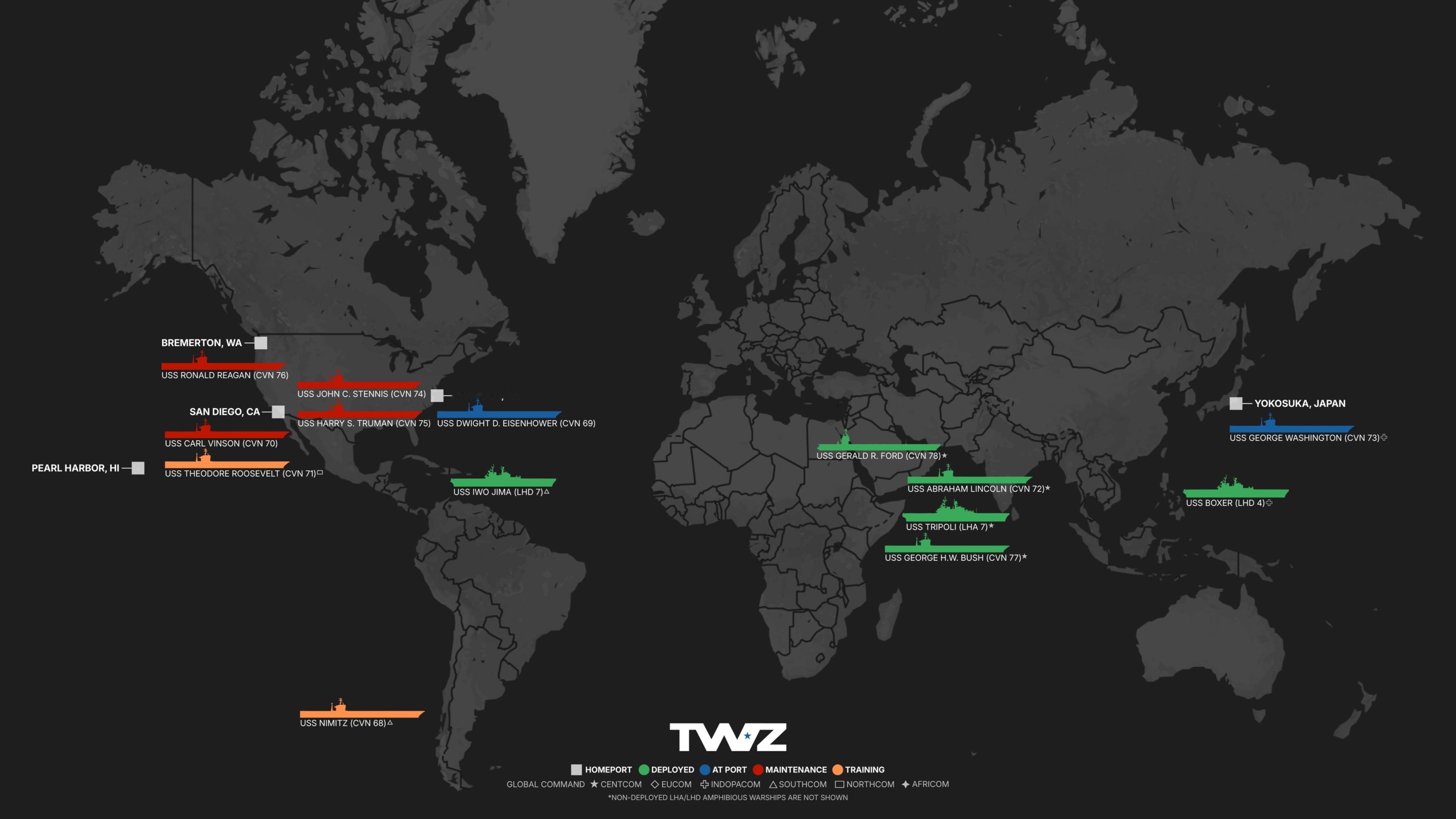 外网图片：美国11艘航母中有4艘（里根号、卡尔文森号、斯坦尼斯号、杜鲁门号）目前