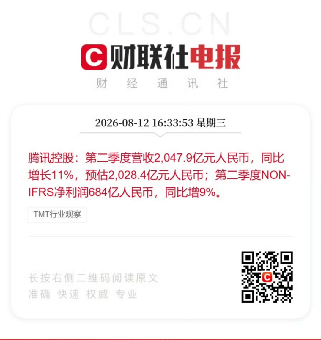 科技佳ZHJ腾讯自由现金流腾讯第二季度营收2048亿元科技先锋官 腾讯这一季财报