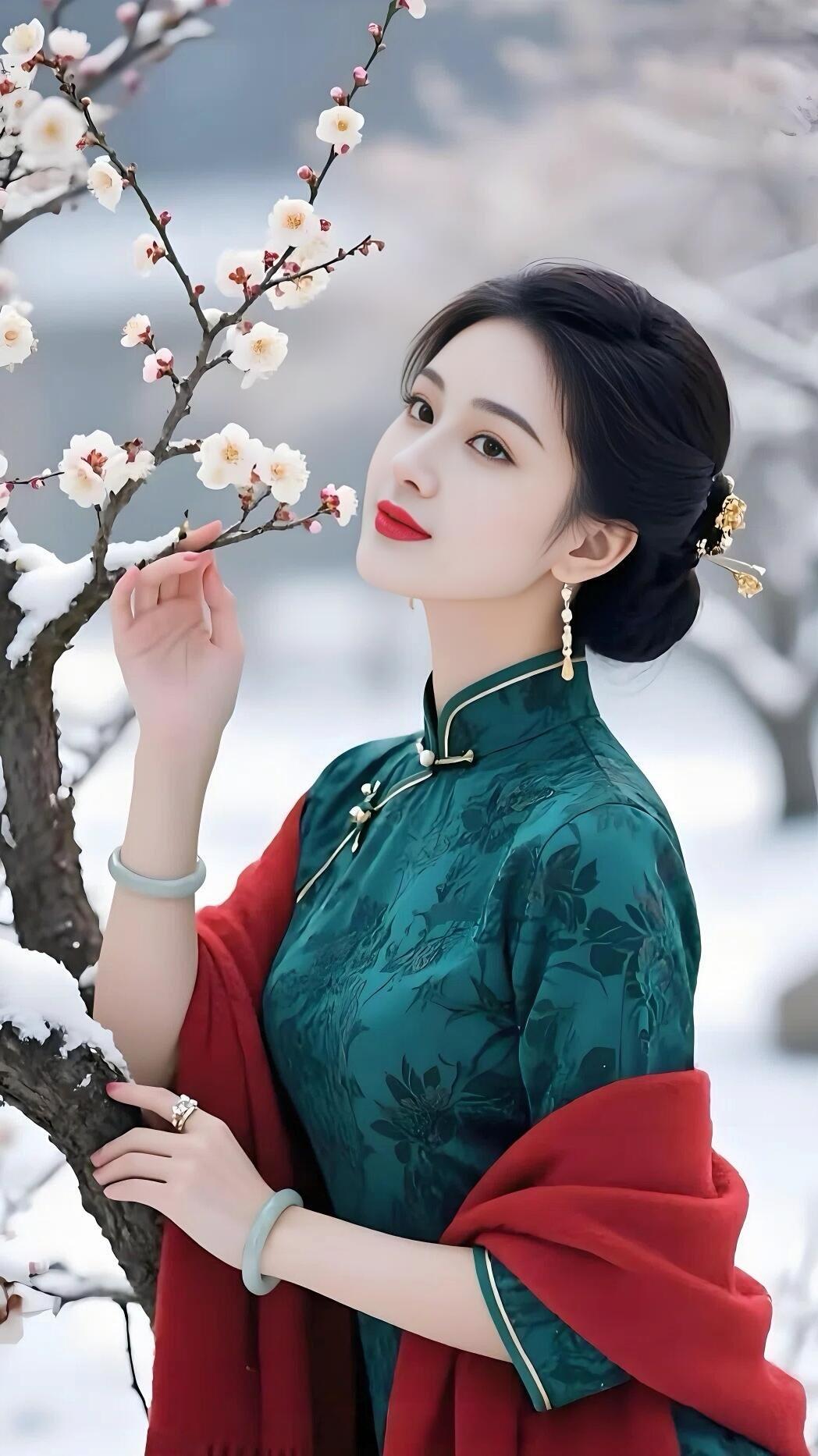雪中赏梅，红袖添香。