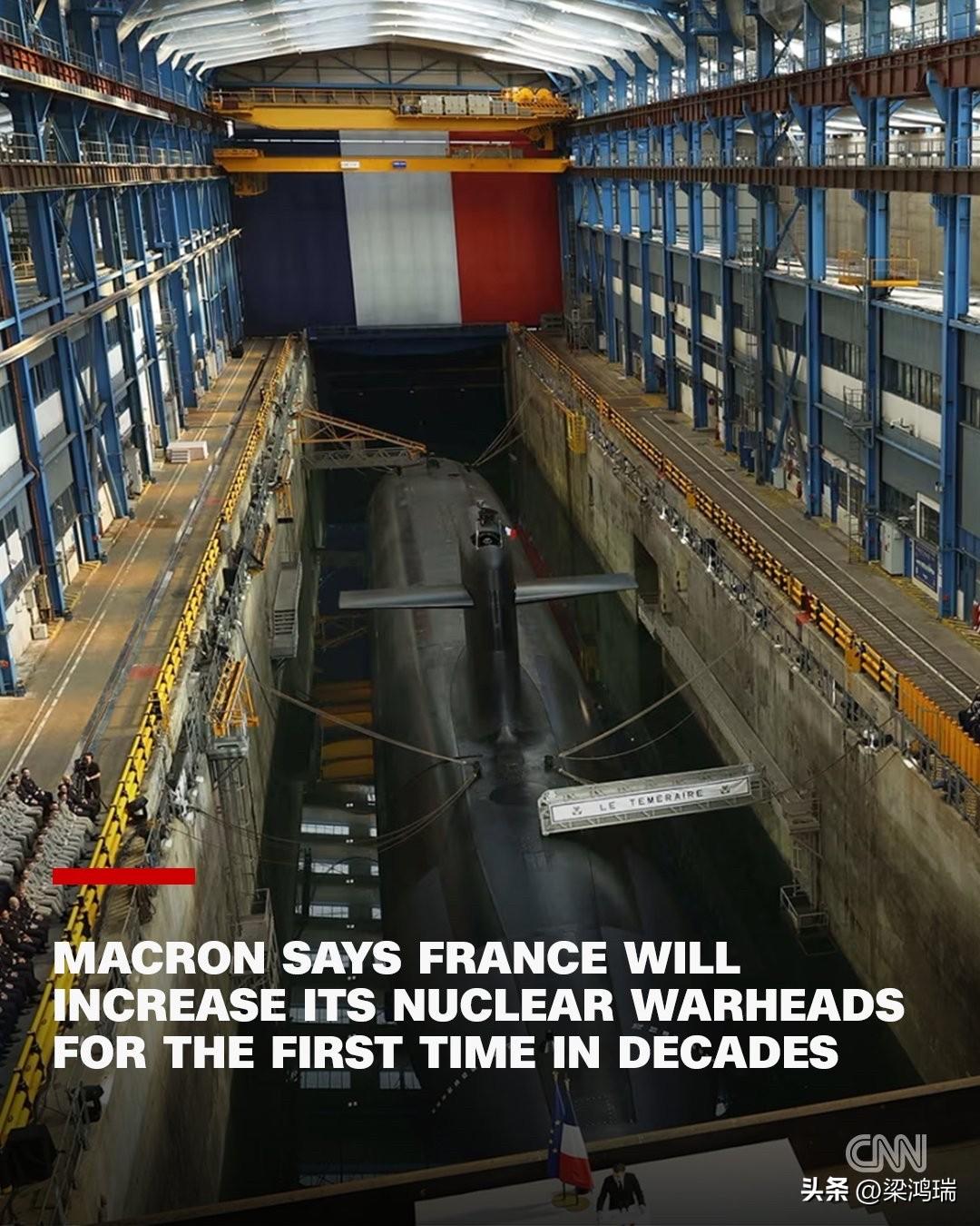 法国总统马克龙宣布，法国将增加其核弹头数量，目前核弹头数量不足300枚，但他并未
