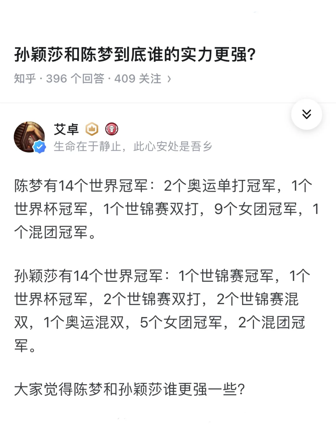 孙颖莎和陈梦到底谁的实力更强？