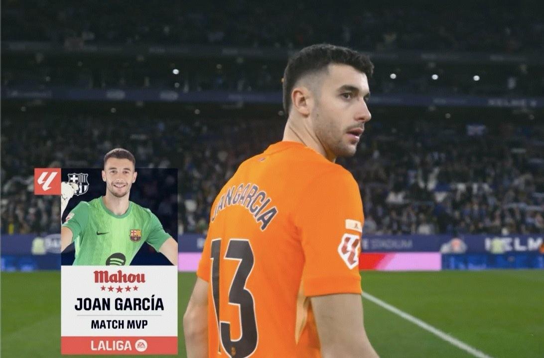 去年夏天刚从西班牙人加盟巴萨的霍安-加西亚成为了加泰罗尼亚德比的关键先生！他贡献