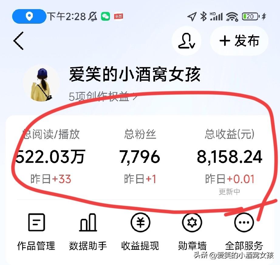 停更了6个月。因为账号一直限流，昨天闲来无事，随手发一条，就有收益了，33个阅读