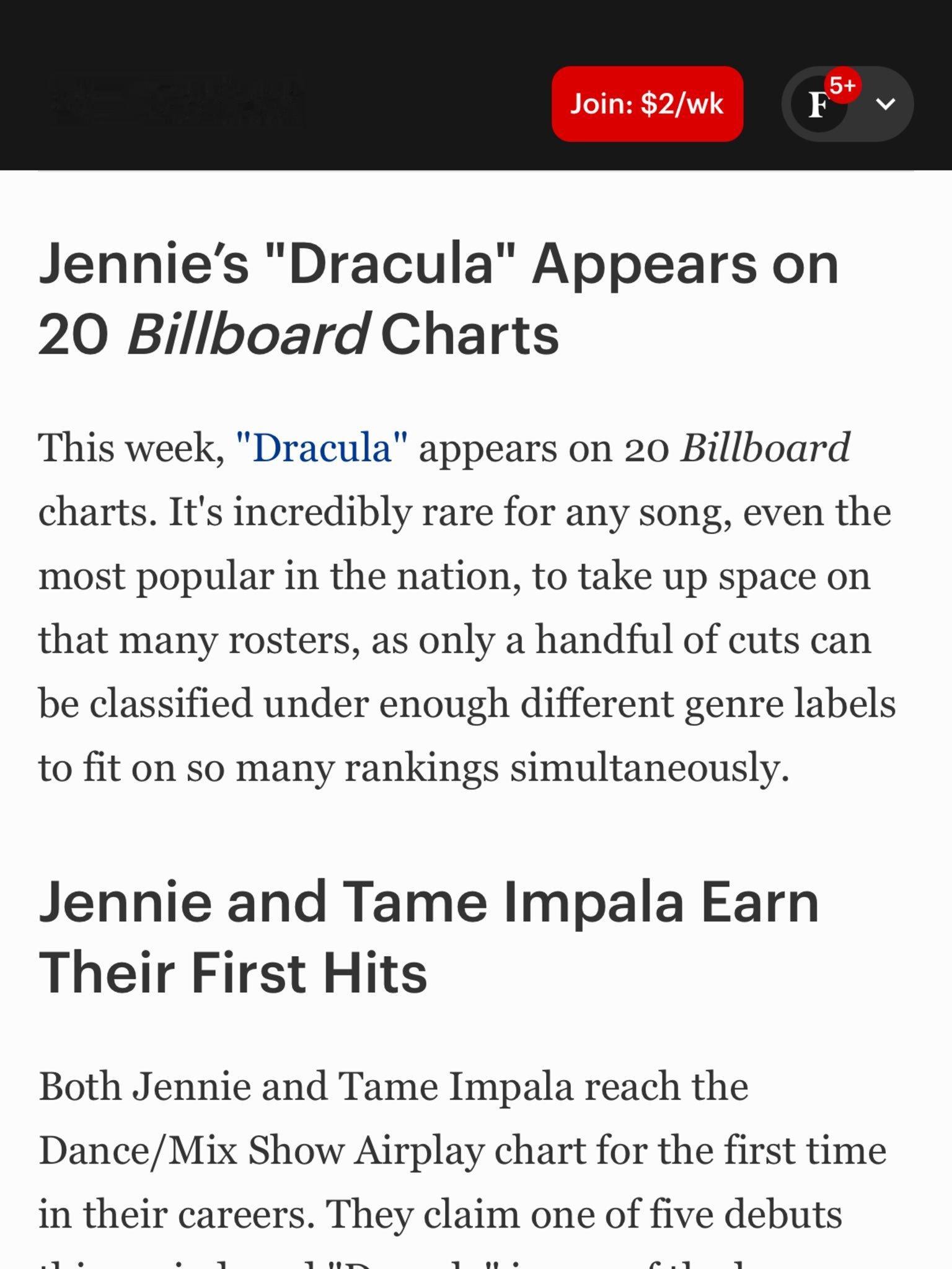 《福布斯》根据Billboard独家纪录显示报道：JENNIE 金珍妮的Drac
