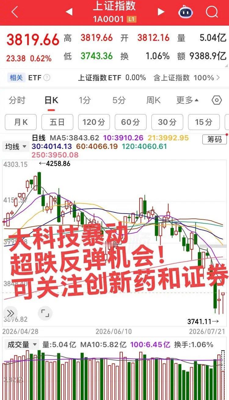 大科技暴动反弹！超跌反弹行情，预计15%至20%，到位轻仓观望等待右侧买入机会！