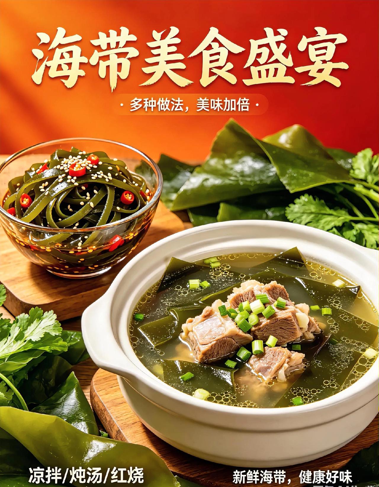 家常海带，平价养生好物
 
海带堪称平价海味养生王，家常又百搭，营养藏不住✨
 