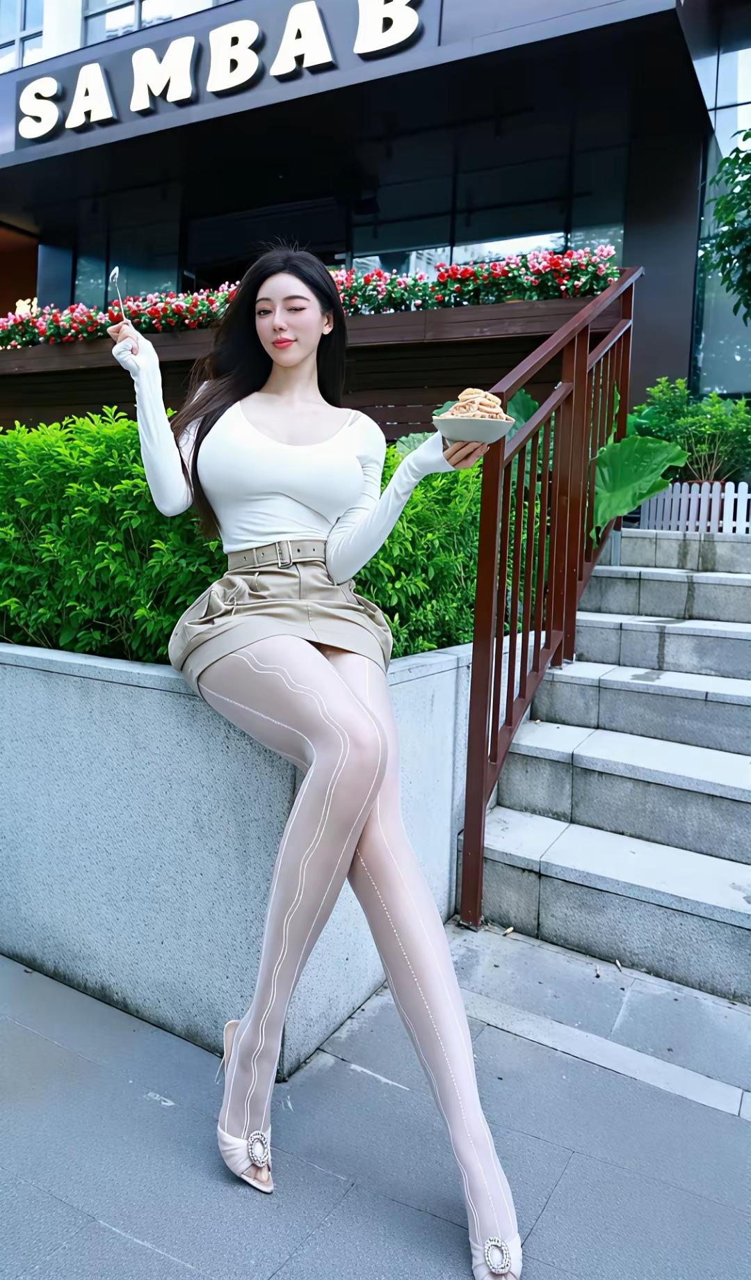 下联：有请🤝🤝🌹🌹
友友请根据图片展示下联

午后的都市街头，门店温馨。
