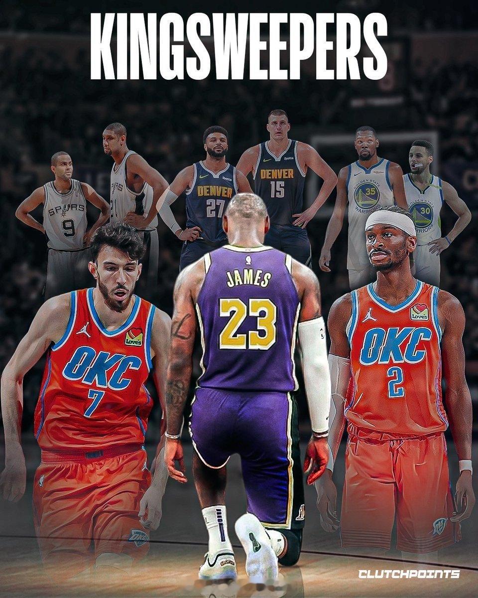 剃光头！勒布朗·詹姆斯职业生涯第四次在NBA季后赛中被横扫。雷霆4比0湖人雷霆v