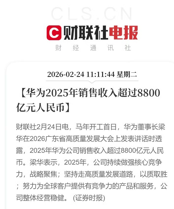 华为2025年销售收入超8800亿势头确实猛，主要科技实力这块很强，不仅是手机市