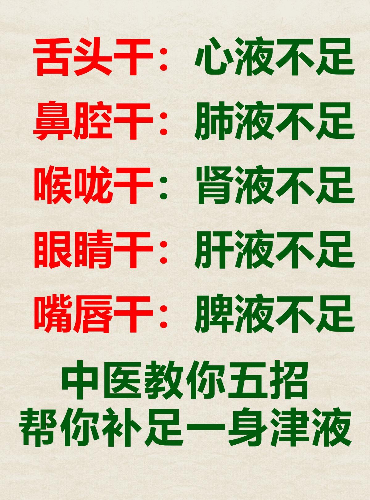 舌头干，鼻子干，喉咙干，眼睛干，嘴唇干健康科普排位赛
你缺的不是水，说明身体缺津