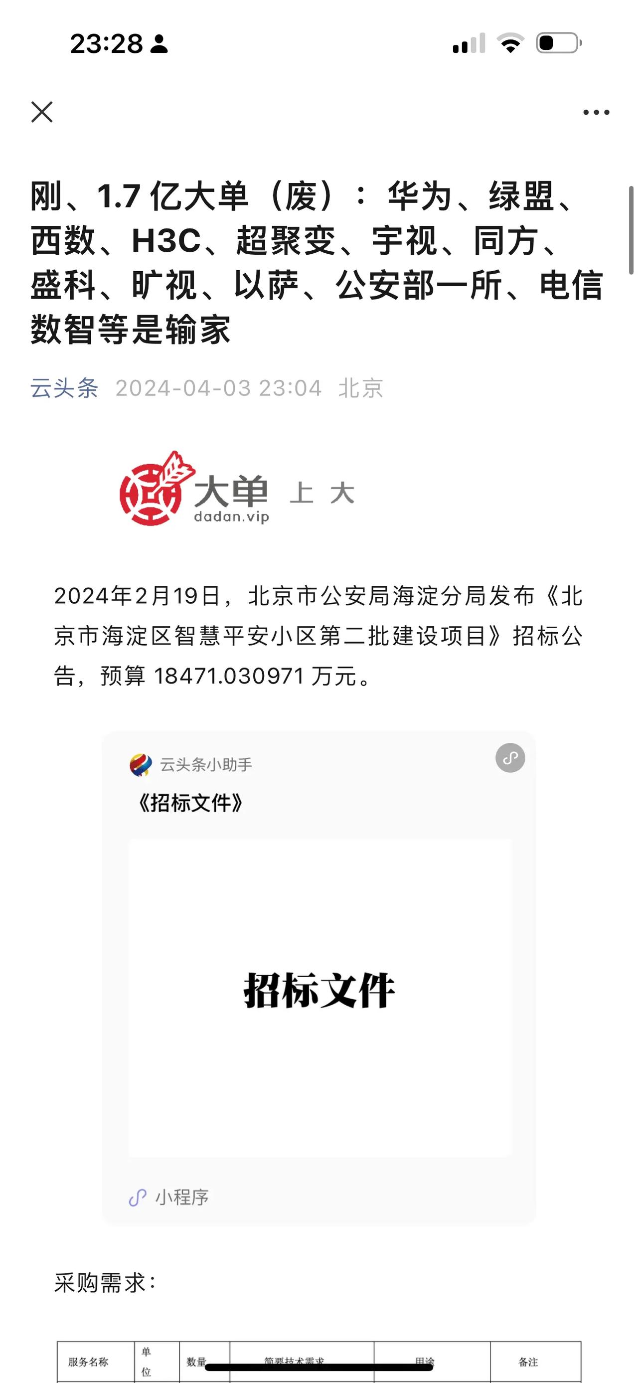 刚、1.7 亿大单（废）：华为、绿盟、西数、H3C、超聚变、宇视、同方、盛科、旷