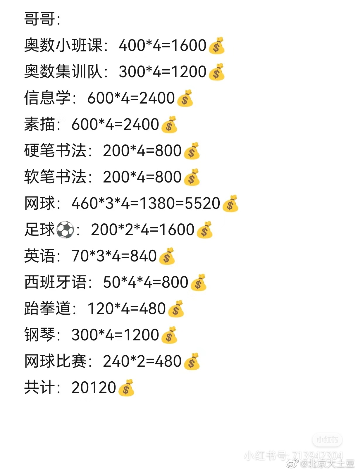 网友：海淀三娃家庭，一个月教育支出。 ​​​
