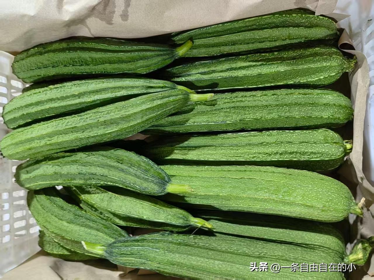 逛菜市场偶遇新鲜棱角丝瓜，翠绿油亮，条条带着清晰棱纹，果断挑选几根带回家。
 