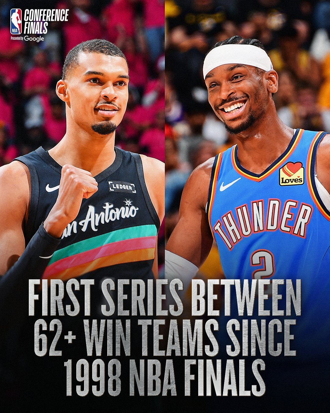 NBA官方预热西决：雷霆常规赛64胜马刺常规赛62胜这将是自1998年公牛与爵士