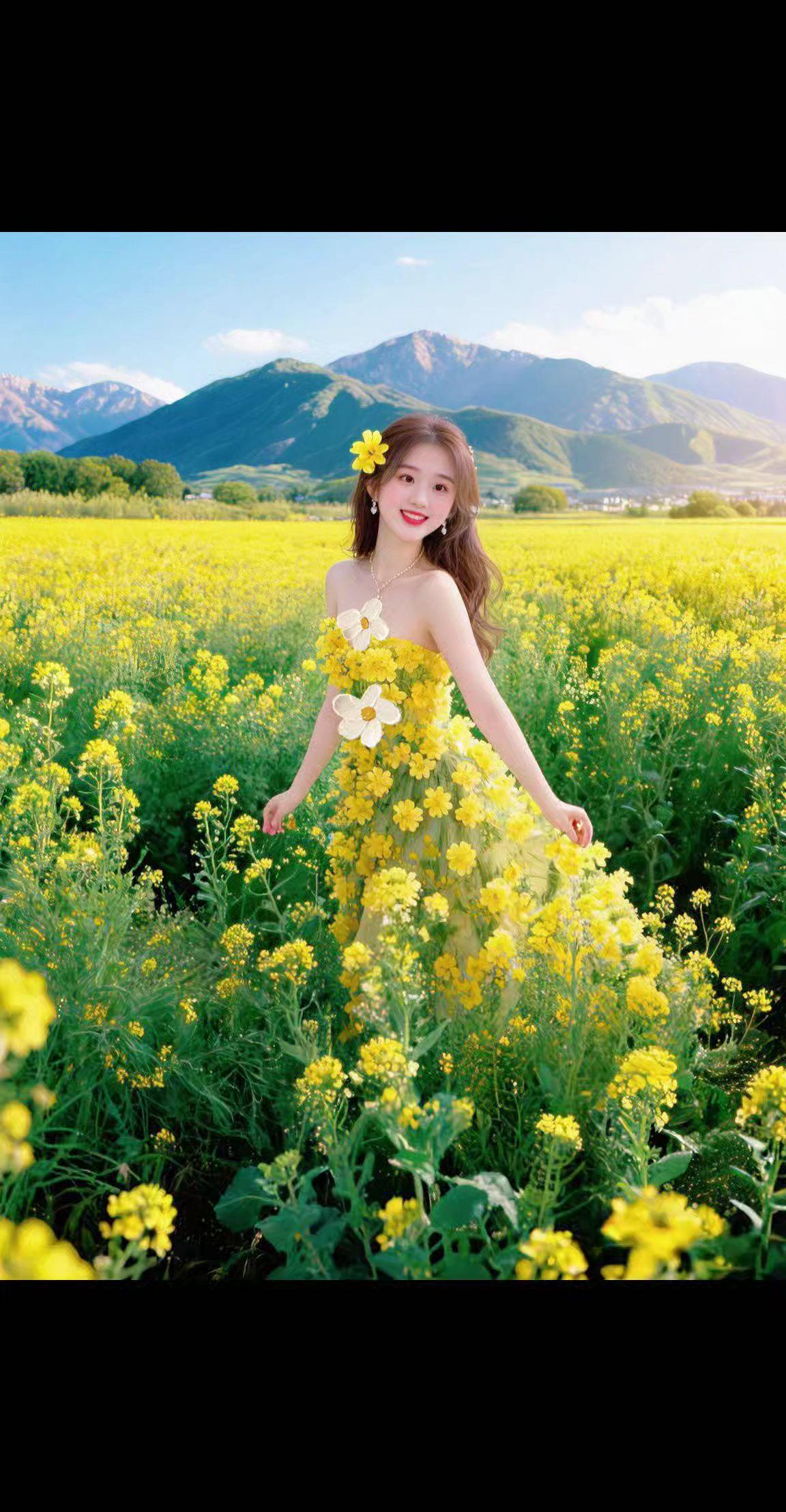 油菜花的季节 美丽的油菜花 油菜花拍照美女