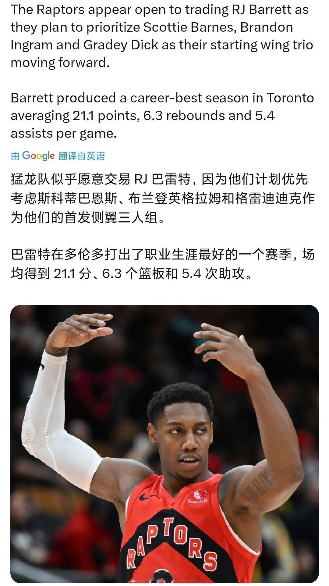 猛龙这是想干啥，巴雷特也不要了，看来想换大鱼啊[思考]杜兰特 交易杜兰特最快下周