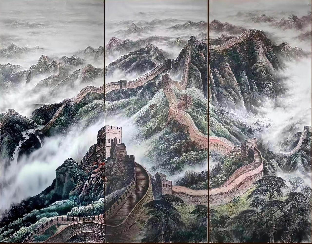 长城雄风。国画山水纯手绘 国画挑战 长城山水画  国画也