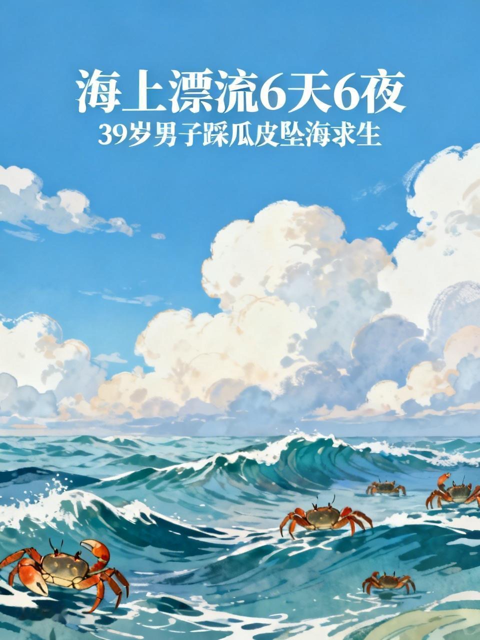 39岁男子散步时踩到瓜皮坠海漂流6天6夜，生吃七八十只螃蟹保命，“全靠求生本能支