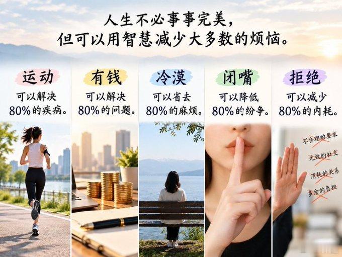 人生不必事事完美，但可以用智慧减少大多数的烦恼。 ​​​