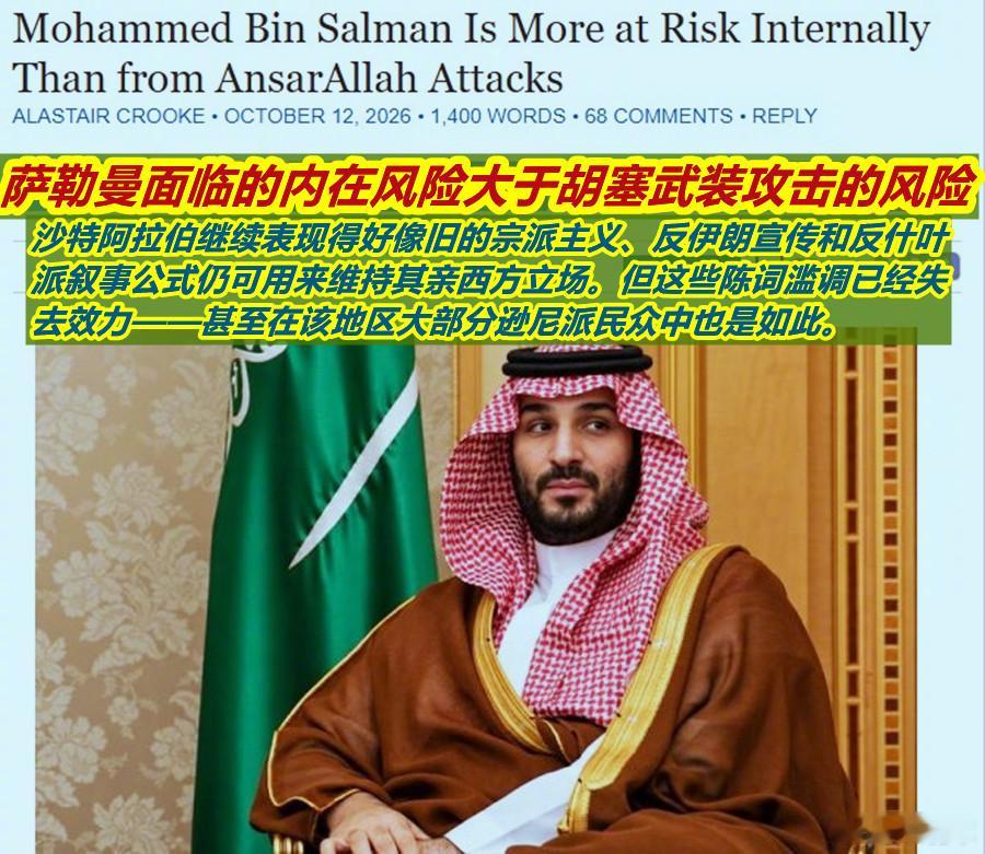 沙特真正的危机是来自国内？这篇文章中说（大意），胡塞武装对沙特经济命脉的精确打击