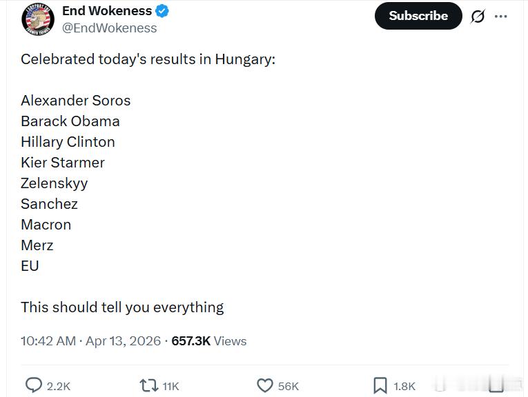 庆祝今天匈牙利选举结果的人包括：亚历山大·索罗斯巴拉克·奥巴马希拉里·克林顿基尔