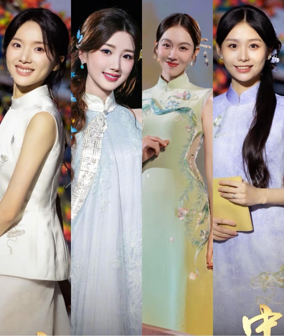 不得不佩服央妈的中式审美，真的太有韵味。姜妍、毛晓彤、李思潼、王晓慧一身国风造型