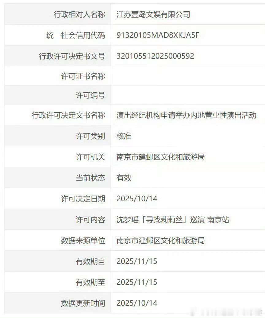沈梦瑶《寻找莉莉丝》巡回演唱会南京站审批通过 期待舞台！ ​​​