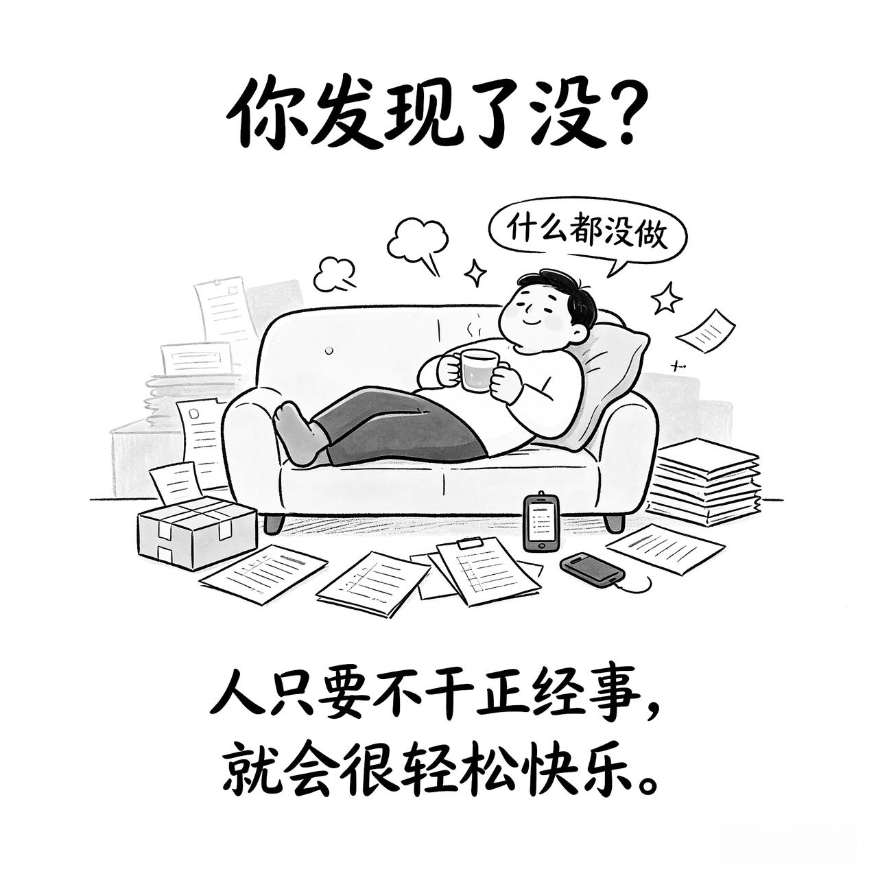 你发现了没？
人只要不干正经事，
就会很轻松快乐。