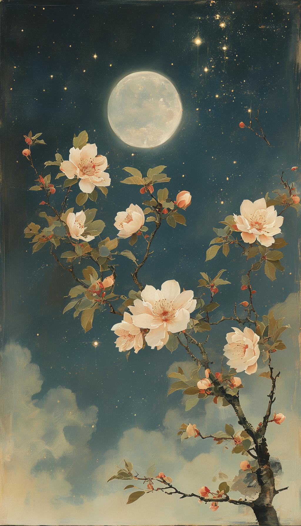 五绝·月夜
 
夜静星河淡，
风清月影长。
花开无人语，
心事寄幽香。