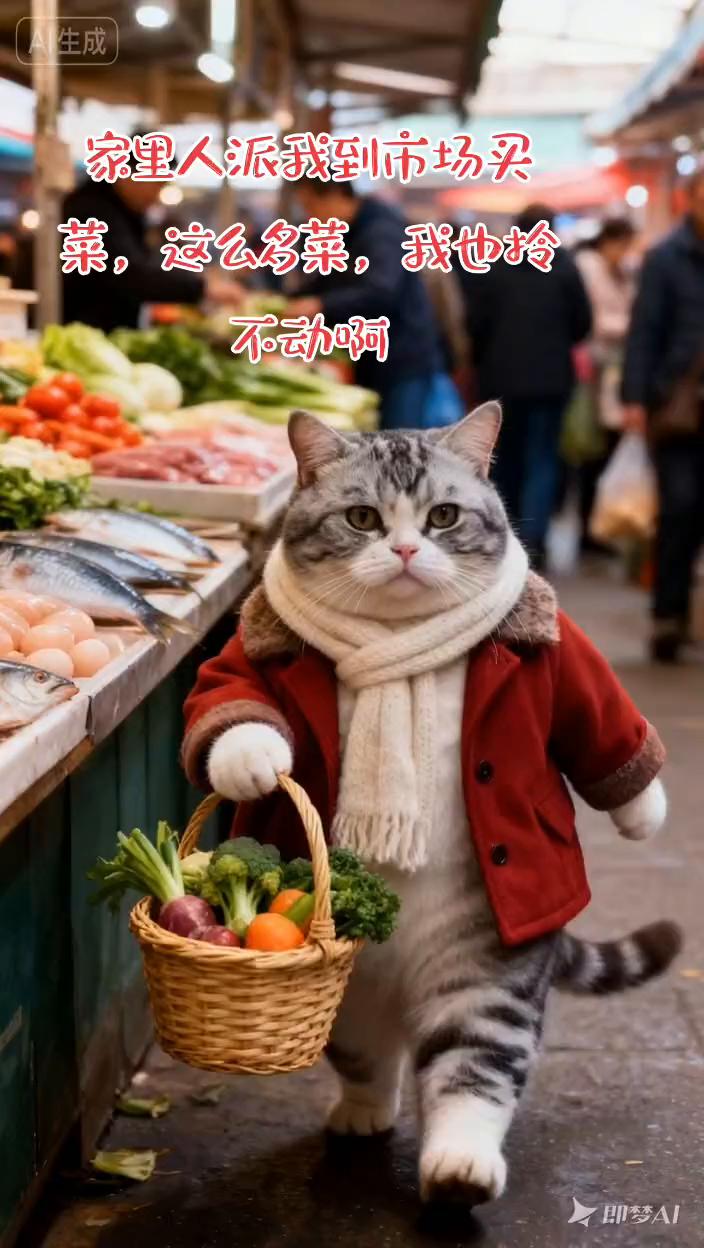 家里人派我到市场买菜，这么多菜我也拎不动。