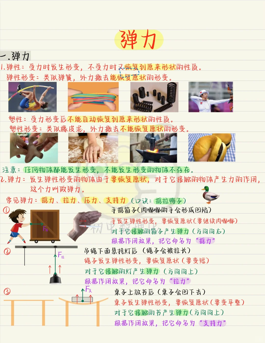 初中物理八下力学笔记：弹力