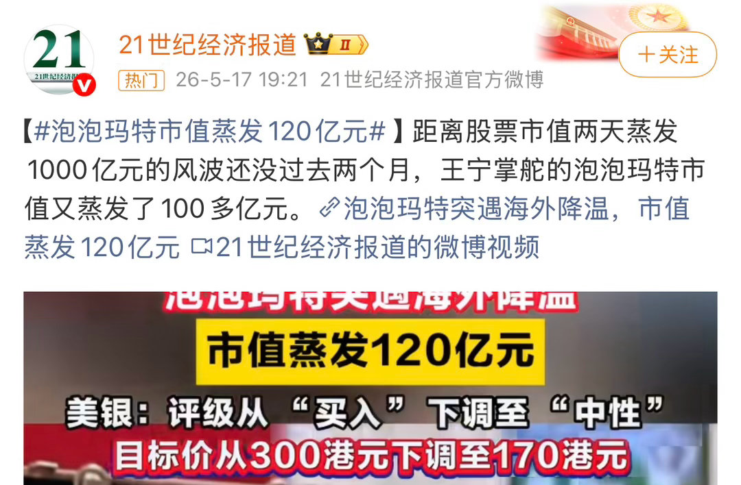 泡泡玛特市值再度蒸发120亿元谁知道这是发生了啥？ 