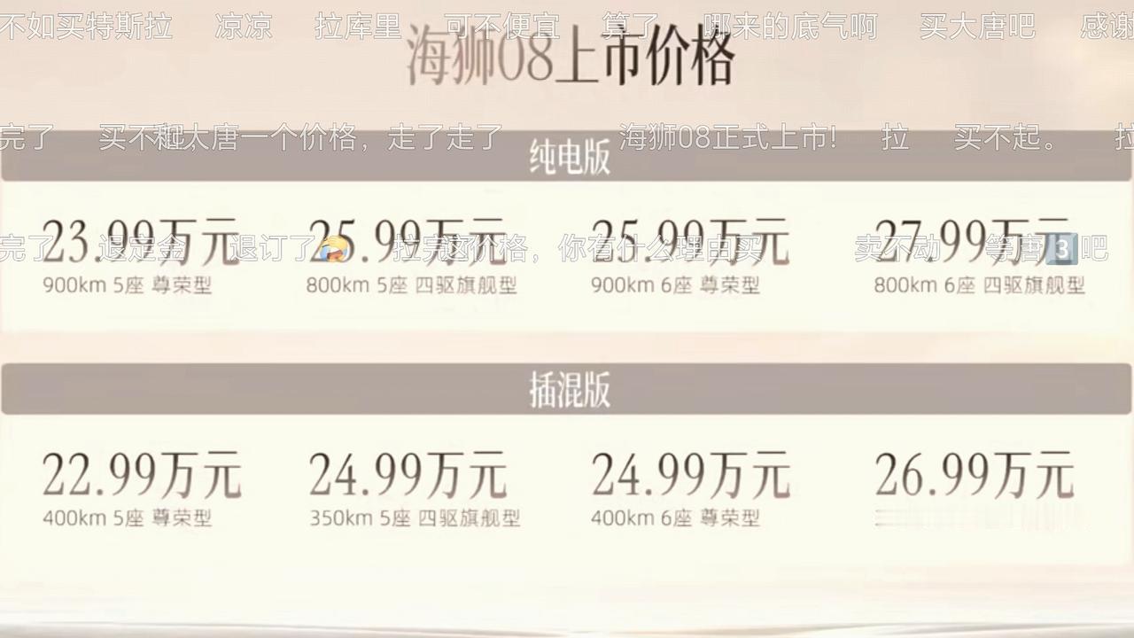 比亚迪海狮08正式上市。插混版22.99~26.99，纯电版23.99~27.9