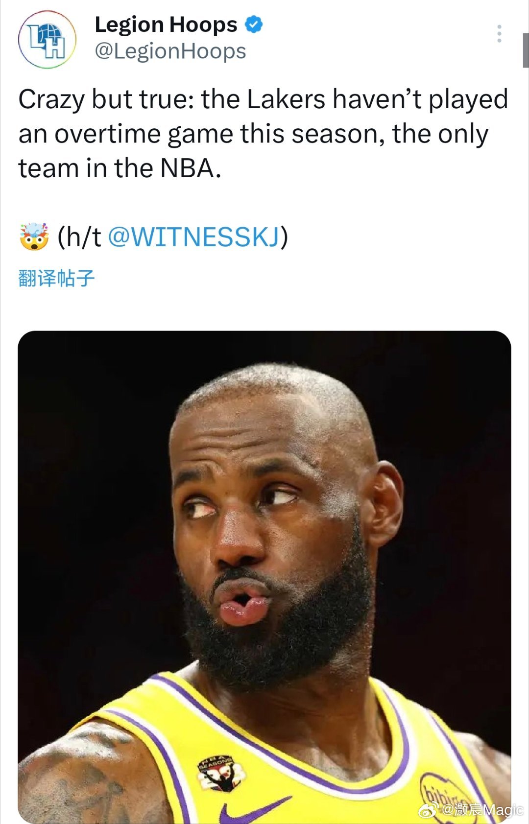 据统计，湖人本赛季还没有打过加时赛，是整个联盟唯一一支没有打过加时赛的球队。鹈鹕