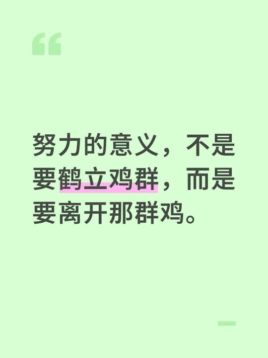 努力的意义，不是要鹤立鸡群，而是要离开那群鸡。