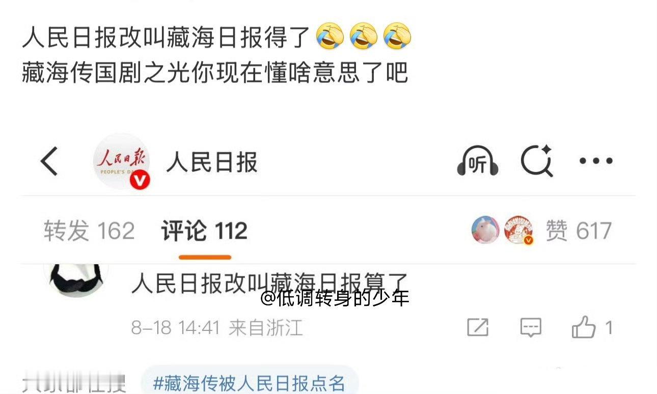 网友：人民日报改叫藏海日报、央视新闻改成藏海新闻得了[允悲][允悲][允悲]这两