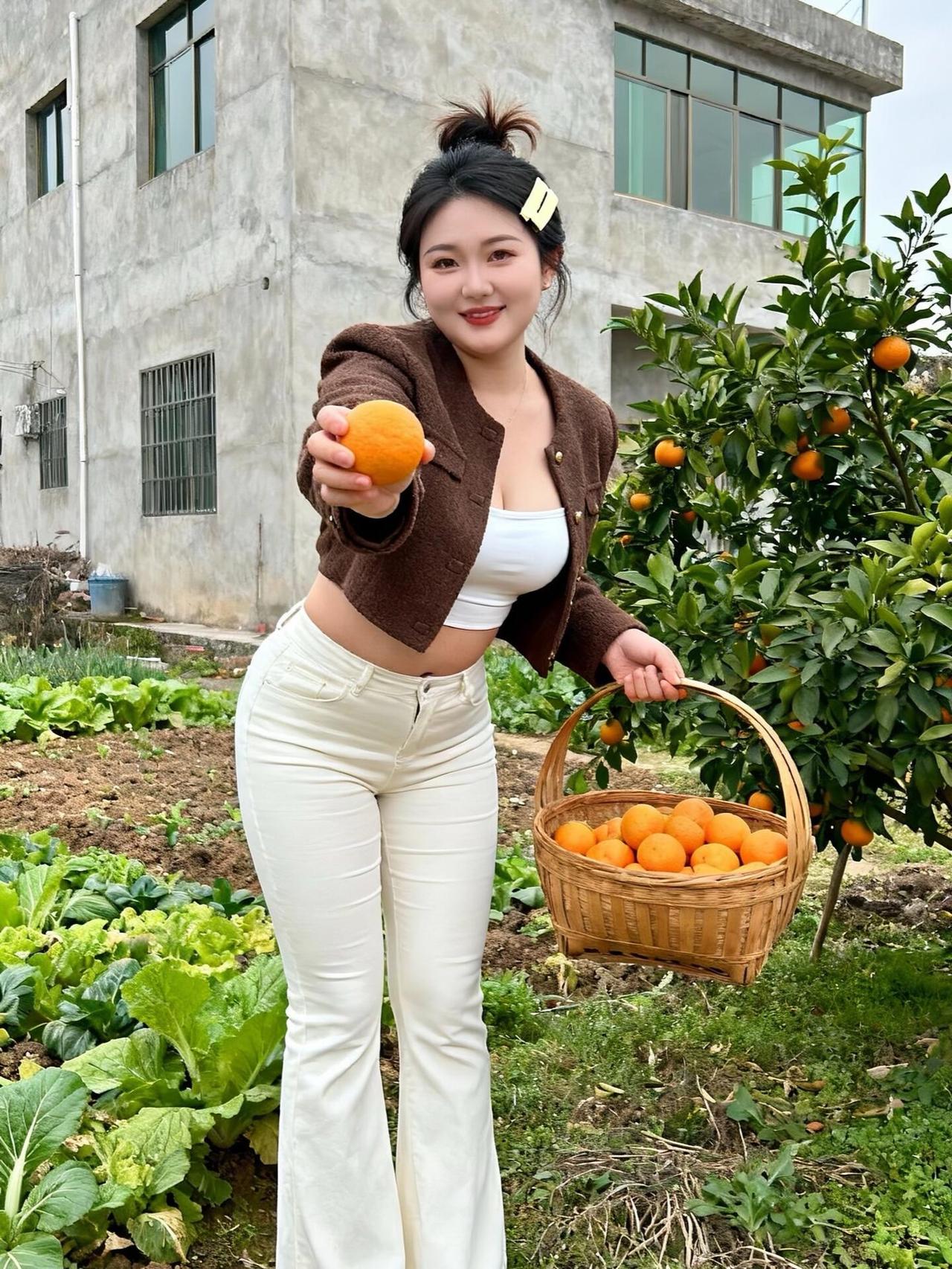 回村摘橘子被夸爆！短外套+微喇裤，把田园感和辣妹风焊死了～
家人们谁懂啊！回村摘