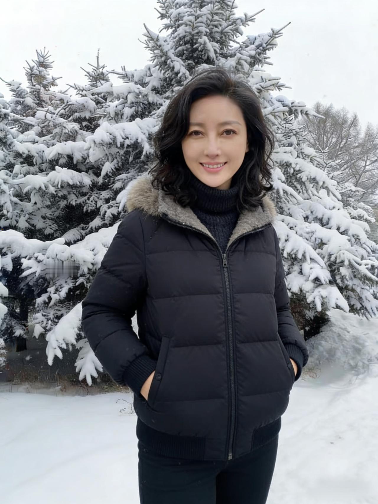 漫天飞雪覆层林，一袭寒衣立素岑。
笑靥轻融阶上雪，春风先暖美人心。