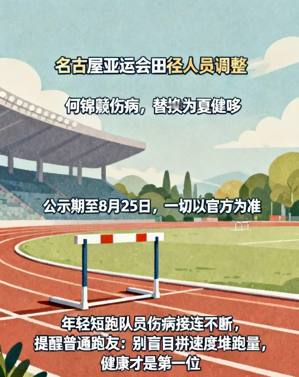 名古屋亚运会田径人员调整！何锦櫶伤病，替换为夏健哆。
 
何锦櫶既是百米选手，也