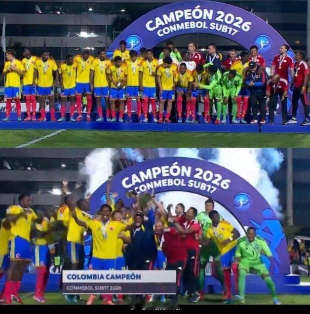 南美足球 🏆哥伦比亚赢得2026年南美U17男足锦标赛冠军。四年里，他们的国家