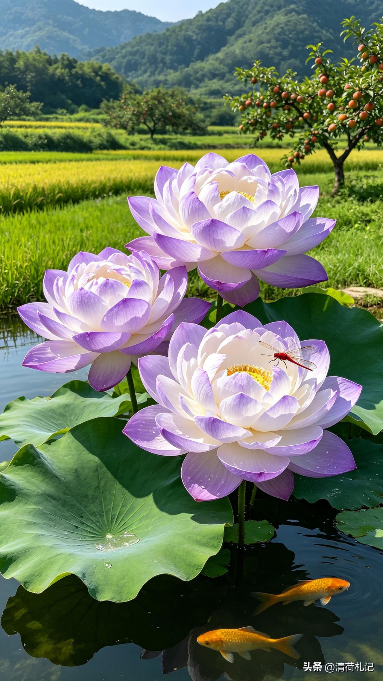 六月，云水之间，紫荷飘香，藏不住盛夏的香气，看蜻蜓点水，看鱼儿嬉戏，心也跟着静了