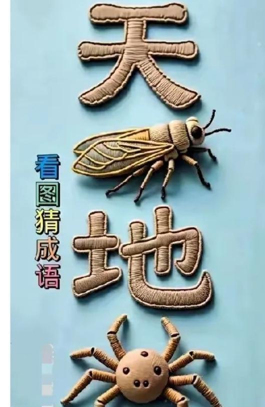 家人们快瞧！

这看图猜成语的题也太绝了吧！

“天”“地”两个大字超醒目，中间